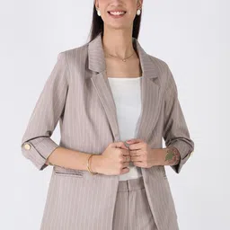 SALT ATTIRE Striped Three Quarter Sleeve  Front Open Blazers image 3