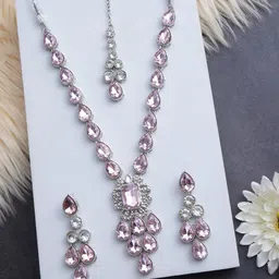 EIT Collection Silver Plated Cubic Zirconia Studded Bridal Jewellery Set-picture-17
