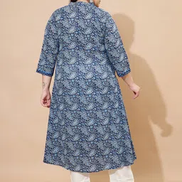 KALINI Plus Size Floral Printed V-Neck Angrakha A-Line Pure Cotton Kurta image 2