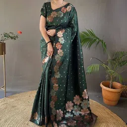 Dinesh Ethnic Traditional Wear Floral Woven Design Zari Saree image 2