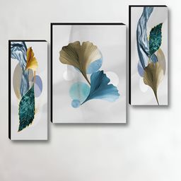 Aura Off White & Gold-Toned 3 Pieces Leaf Floral & Botanical Printed Wooden Wall Art-picture-36