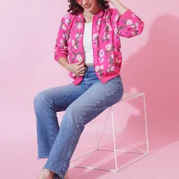 Mast & Harbour Women Floral Lightweight Bomber Jacket image 4