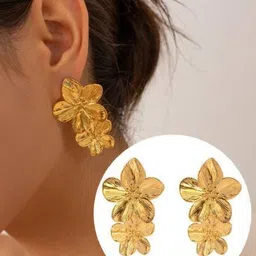 AKISON JEWELS Floral Gold Drop Earrings-image-72