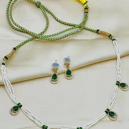 Flying Beads Gold Plated Jodhpuri Kantha With Earrings-picture-23