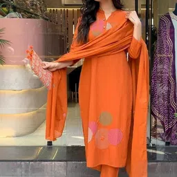 FEMEZONE Embroidered Regular Thread Work Kurta With Trousers & Dupatta-picture-29