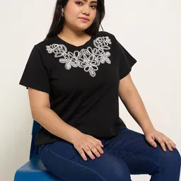 Honey Curvytude by Pantaloons Women Round Neck Embroidered Cotton Top-image-57