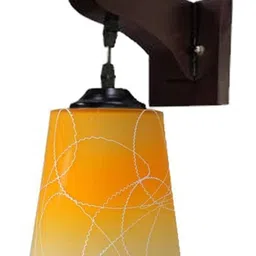 1ST TIME Yellow & Orange Printed Wood Frustum Shaped Wall Lamp-picture-36