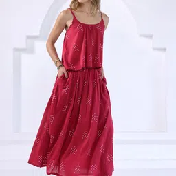 kalamir Zenava by Myntra Women Printed Pure Cotton Round Neck Sleeveless Top With Skirt Co-Ords image 4