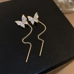 styledose 925 Sterling Silver Artificial Stones Studded Butterfly Shaped Drop Earrings-picture-27