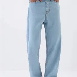 Niffar Fashion Men Wide Leg Mid-Rise Light Fade Applique Jeans-picture-38