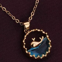 PALMONAS Gold Plated CZ Stone Studded Pendant With Chain image 3