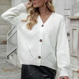 StyleCast Women Open Knit Long Sleeves Button Closure Cardigan image 2