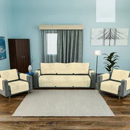 Myntra Elegant Homes Cream-Coloured Cotton Sofa Cover With Arms-picture-23