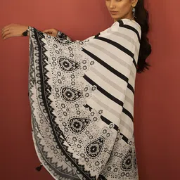 Anouk Paisley Printed V-Neck Pure Silk Kaftan Kurti With Trousers image 3