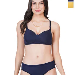 Liigne Pack Of 2 Non Padded Non-Wired Pure Cotton Everyday Bra Panty Lingerie Set-picture-19