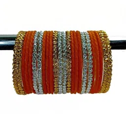 SAND Orange Glass Artificial Stones & Beads Bangle image 2