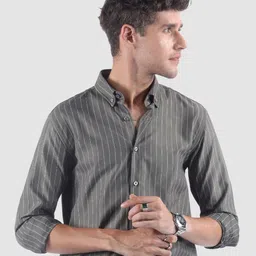 Beyoung Men Ash Grey Stripe Button Down Collar Shirt-picture-17