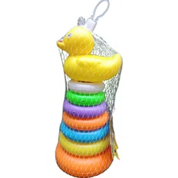 r d enterprises Colorful Stacking Ring Toy with Duck and Bear Topper for Toddlers & Kids image 2
