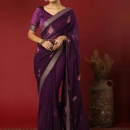 DIVASTRI Embellished Embroidered Zari Saree With Unstitched Blouse Piece-picture-30