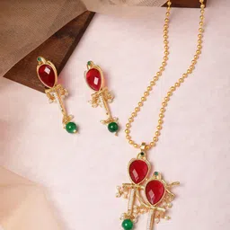 OrangeNysha Gold-Plated Kundan-Studded & Beaded Jewellery Set-picture-40