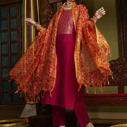 BANDIA Women Ethnic Motifs Embroidered Regular Kurta with Palazzos & Dupatta-picture-21