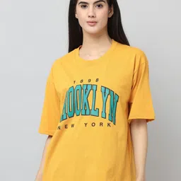 DDASPRATION Women Typography Printed Pockets Oversized Longline T-shirt-picture-24