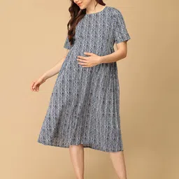 The Mom Store Print Maternity A-Line Midi Dress-image-31
