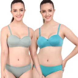 samvar Women Green,Dark Blue Cotton Bra Panty Set for Lingerie Set Undergarments Pack of 2-picture-21