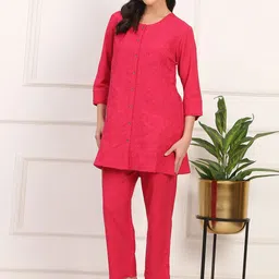 W Embroidered Round-Neck Tunic With Trousers Co-Ords image 5