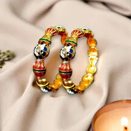 AccessHer Set Of 2 Gold-Plated Stones-Studded Enamel Meenakari Bangles-picture-10