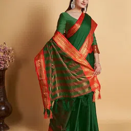 Rangtulika Ethnics Woven Design Zari Silk Blend Saree-image-91