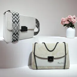 CLARIS JAMES Set Of 2 Self Design Structured Sling Bags-picture-27