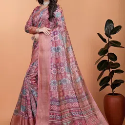 PRISHA FASHION Ethnic Motifs Printed Zari Saree With Blouse Piece-picture-15