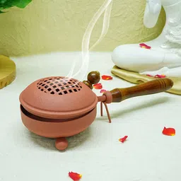 Ekhasa Teracotta & Brown Metal Dhoop Dani Loban Burner Holder Stand-picture-32