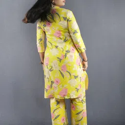 ZARIA Floral Printed Mandarin Collar Pure Cotton Straight Kurta With Trouser image 5