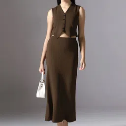 Selvia Edge Timeless Chic V-Neck Cropped Waistcoat With Skirt Co-Ords image 2