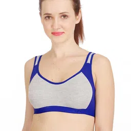 Women Cotton Blue Non Padded Non-Wired Lingerie Bra Sport wear Gym Crop Tank Top-image-76