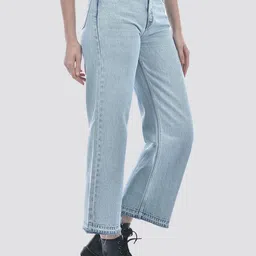 CAMLA Women Wide Leg Mid-Rise Clean Look Non Stretchable Jeans image 2