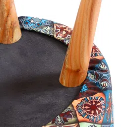 Shadowkart Blue & Brown Printed Wooden Round Shaped Ottomans image 4