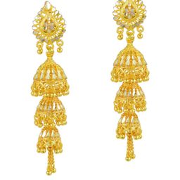 missmister Gold Plated triple Umbrella Mirror Work Chandelier Jhumki Earrings for Women-picture-17