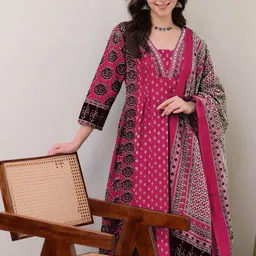 GoSriKi Printed V-Neck Anarkali Kurta With Palazzos & Dupatta image 2