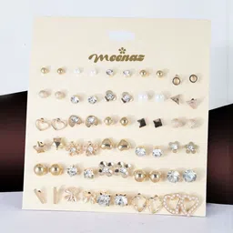 DIVASTRI Set Of 30 Gold-Plated Artificial Stones Studded Korean Circular Studs-picture-36