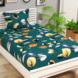 bsb home Green & Orange Floral 144 TC Single Bedsheet with 1 Pillow Covers-image-34