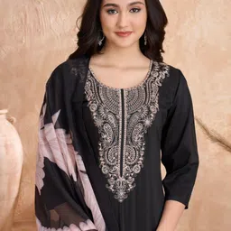 Aumira Women Ethnic Motifs Embroidered Kurta with Palazzos & Dupatta image 3