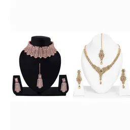 Women Click Set Of 2 Stones Studded & Beaded Jewellery Set image 1