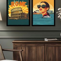 Kotart Blue & Yellow 2 Pieces Travel Wooden Wall Arts-picture-29