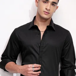 HIGHLANDER Men Comfort Fit Spread Collar Solid Cotton Formal Shirt-image-83