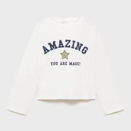 Mango Kids Girls Typography Printed Drop-Shoulder Sleeves Pure Cotton T-shirt-picture-25