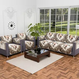 RUBOXA Brown & Cream-Coloured Printed Velvet Sofa Cover With Arms image 4