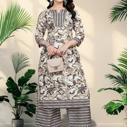 ZELZIS Women Floral Printed Regular Pure Cotton Kurta with Palazzos-image-39